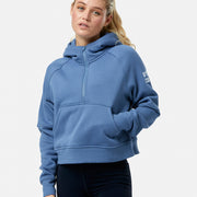 Sierra Half Zip Crop Hoodie in Oasis Blue