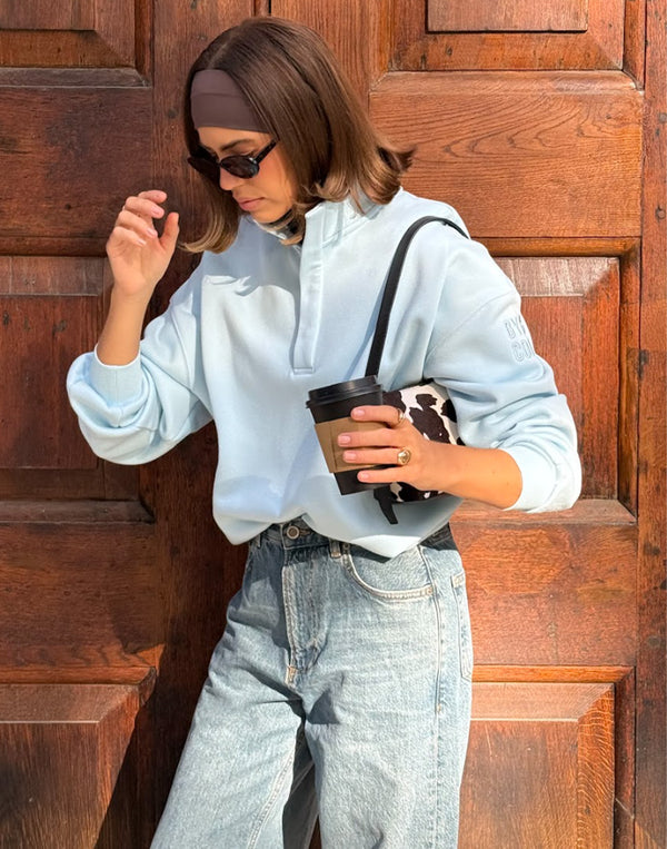 Snap Collar Sierra Sweatshirt in Baby Blue