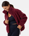 Industry Fleece High Collar Jacket in Cherry Crush