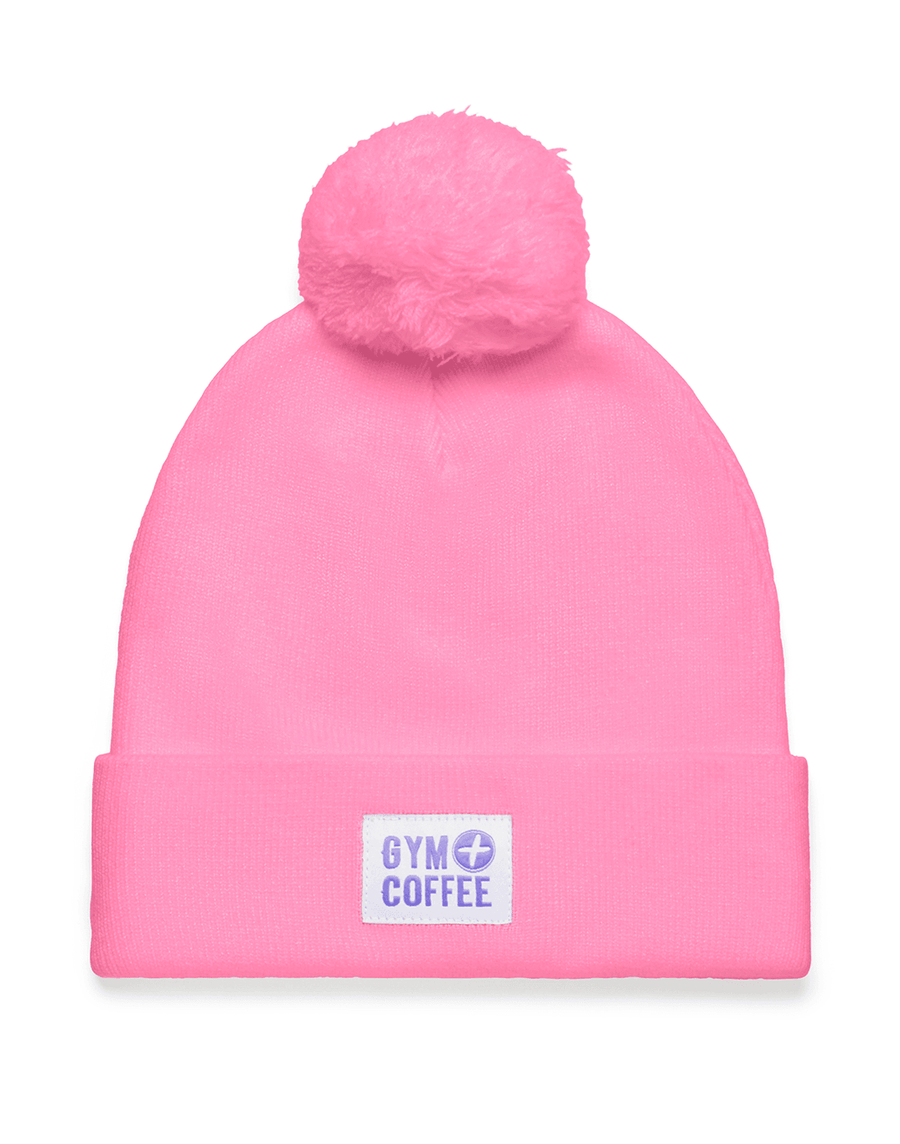 Knit Bobble Beanie in Bright Pink