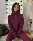 Sierra Crop Half Zip Hoodie in Cherry Crush
