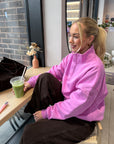 Snap Collar Sierra Sweatshirt in Fuchsia Pink