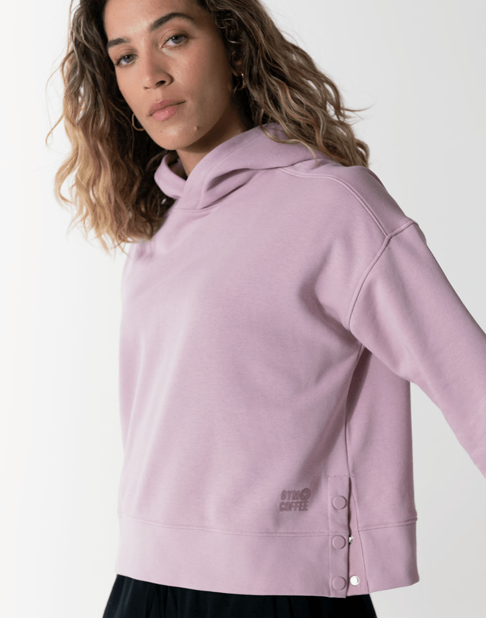 Pink snap cheap on hoodie