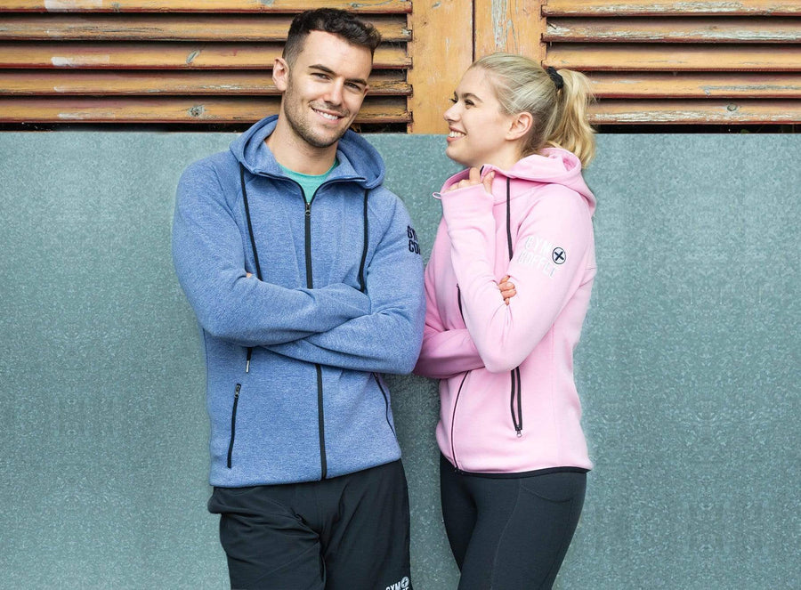 Gym+Coffee Men's Chill Blue Hoodie and Women's Dusty Pink Chill Hoodie
