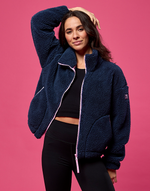 Industry Fleece High Collar Jacket in Petrol Blue