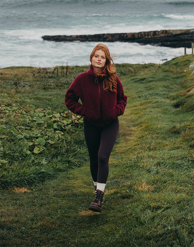 Industry Fleece High Collar Jacket in Cherry Crush