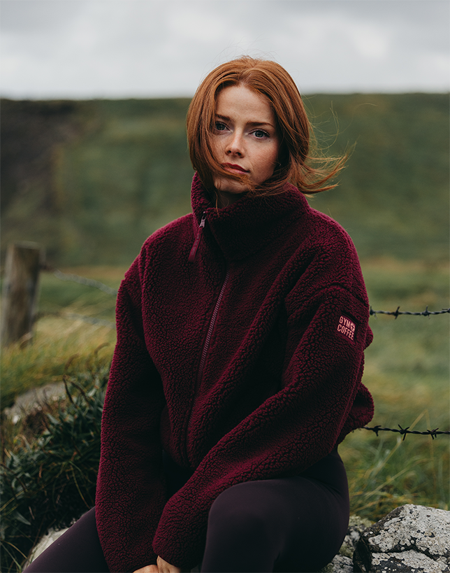 Industry Fleece High Collar Jacket in Cherry Crush