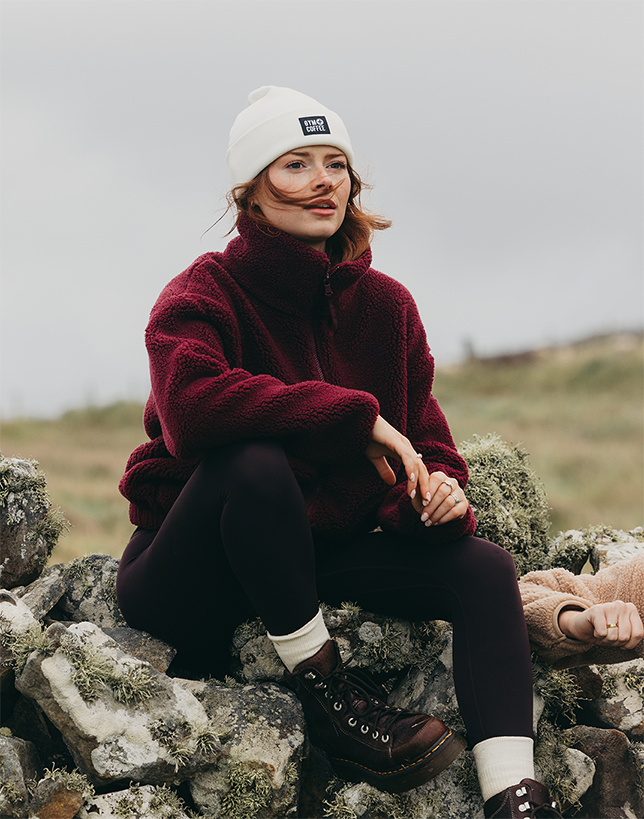 Industry Fleece High Collar Jacket in Cherry Crush