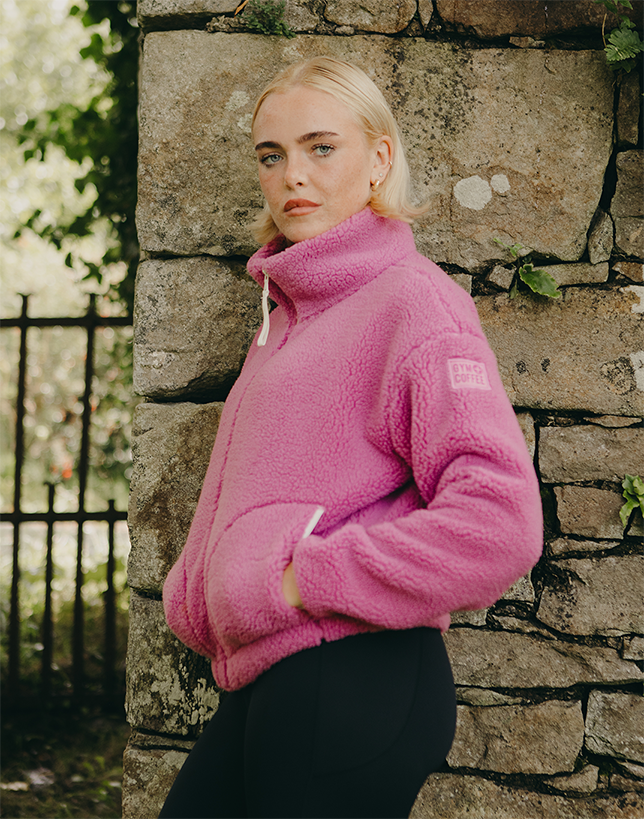 Industry Fleece High Collar Jacket in Crisp Pink