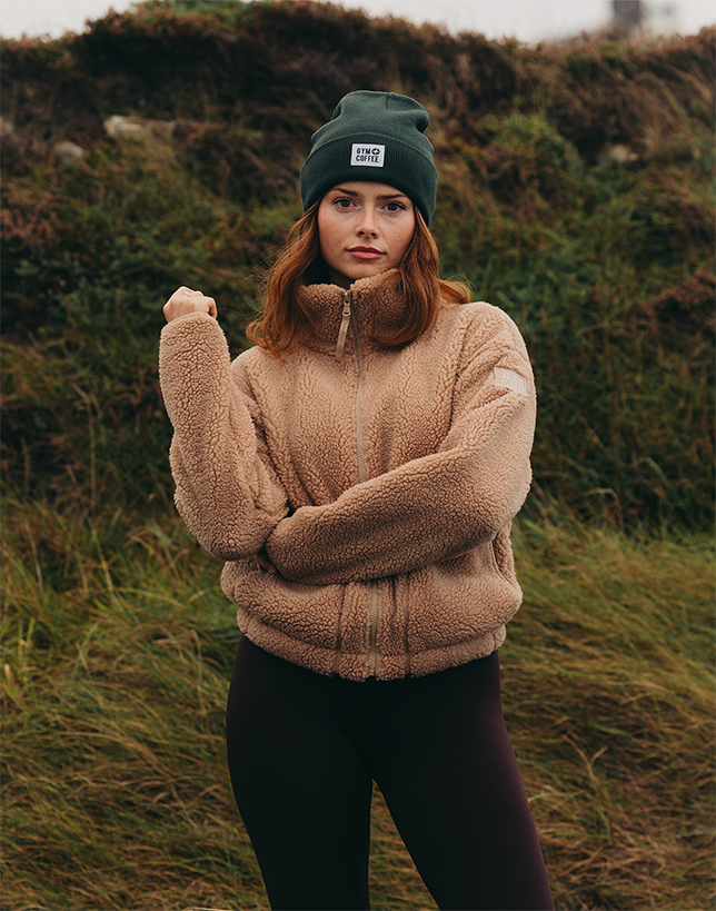 Industry High Collar Fleece Jacket in Sandstone