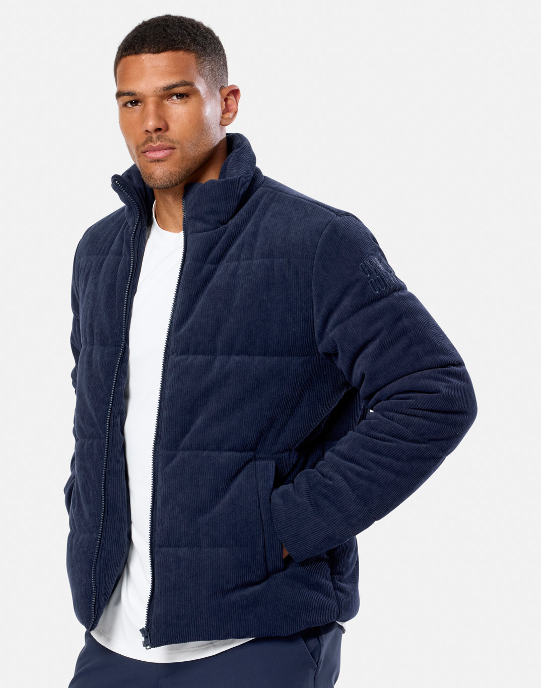 Cord Puffer Jacket in Twilight Navy
