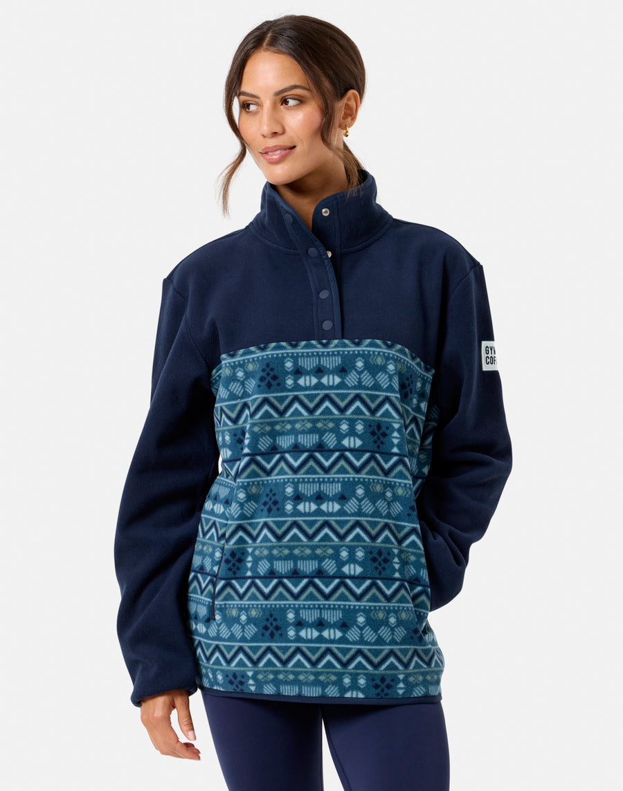 Half Snap Polar Fleece in Aztec Print