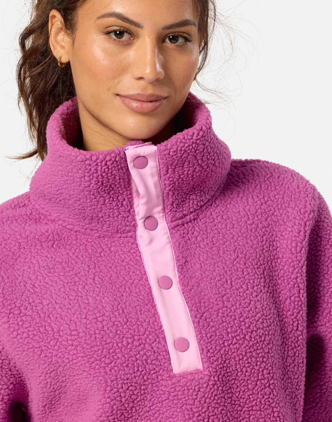 Horizon Longline Half Snap in Crisp Pink