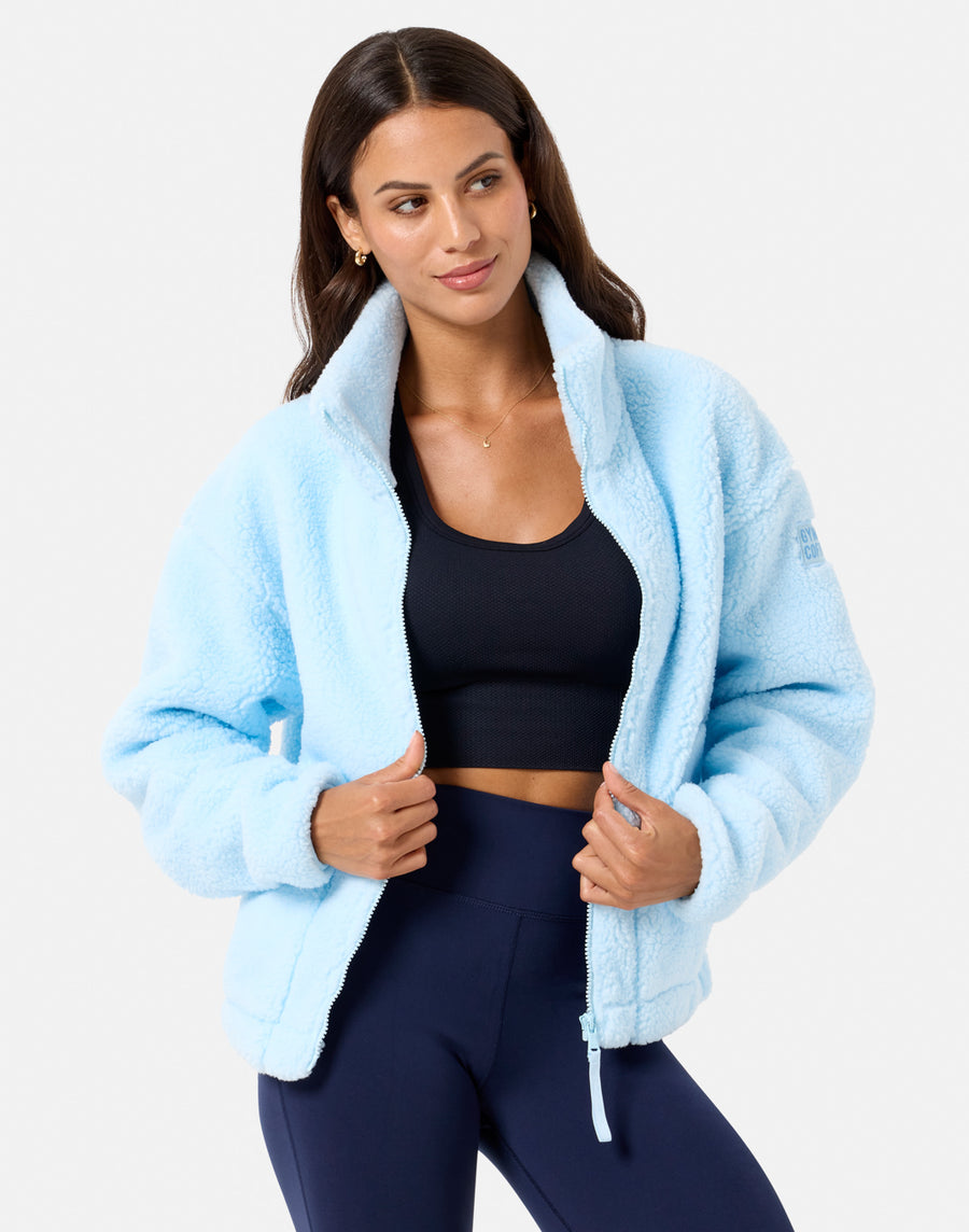 Industry Fleece High Collar Jacket in Baby Blue