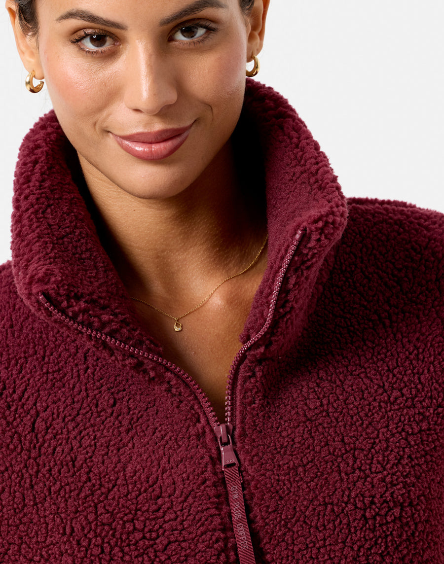 Industry Fleece High Collar Jacket in Cherry Crush