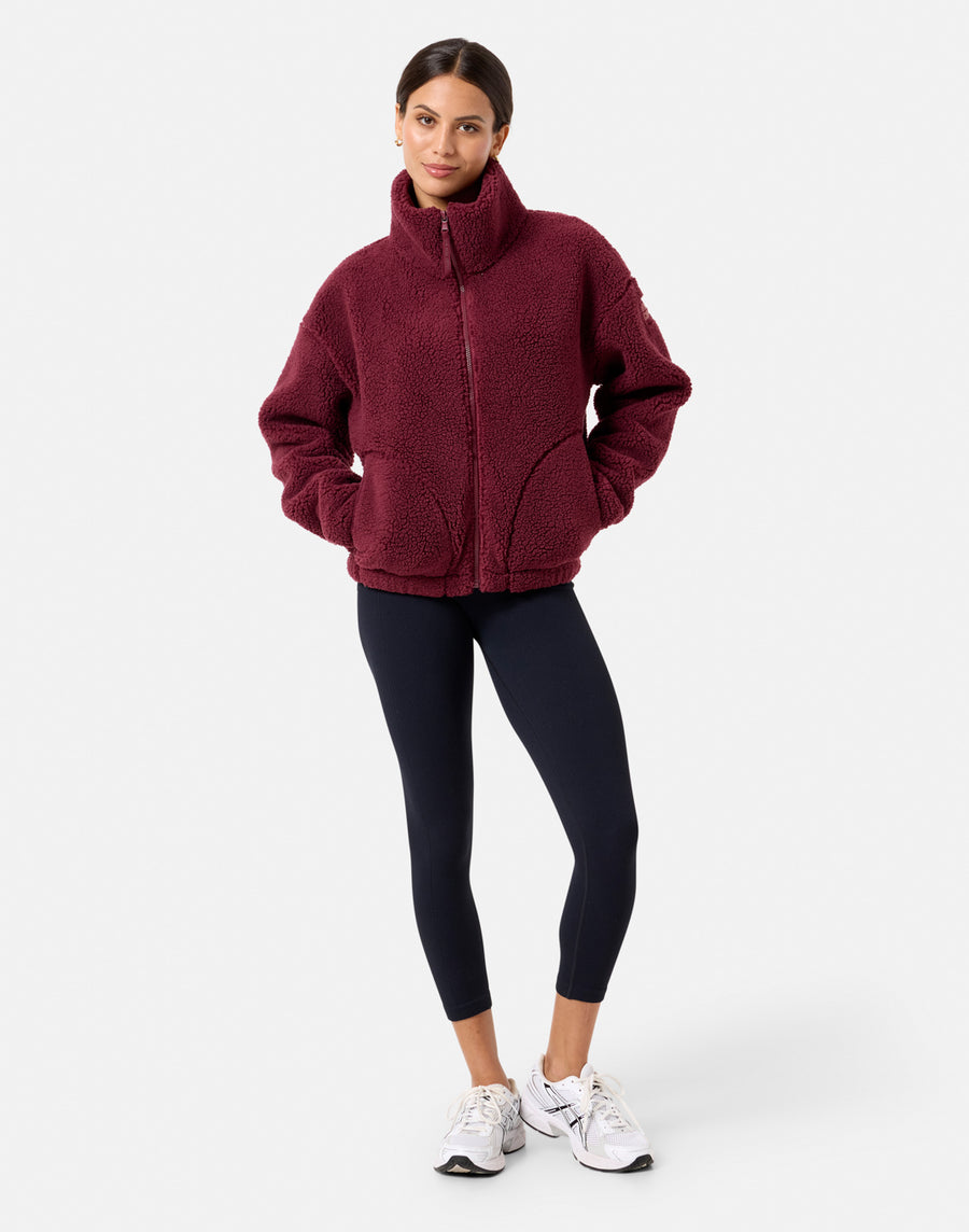 Industry Fleece High Collar Jacket in Cherry Crush