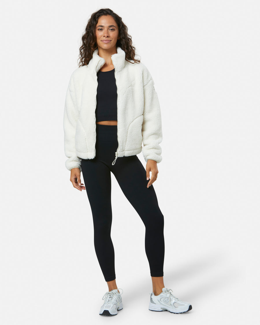 Industry Fleece High Collar Jacket in Cloud White