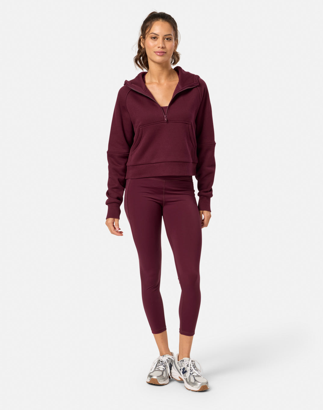 Sierra Crop Half Zip Hoodie in Cherry Crush