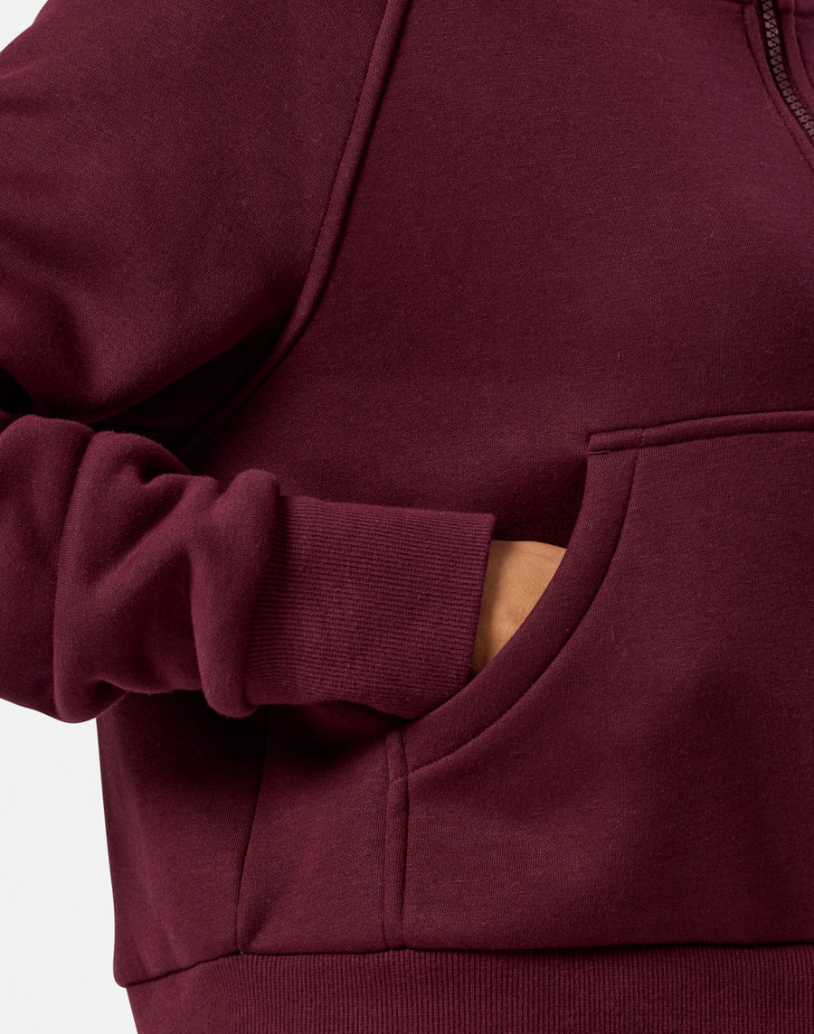 Sierra Crop Half Zip Hoodie in Cherry Crush