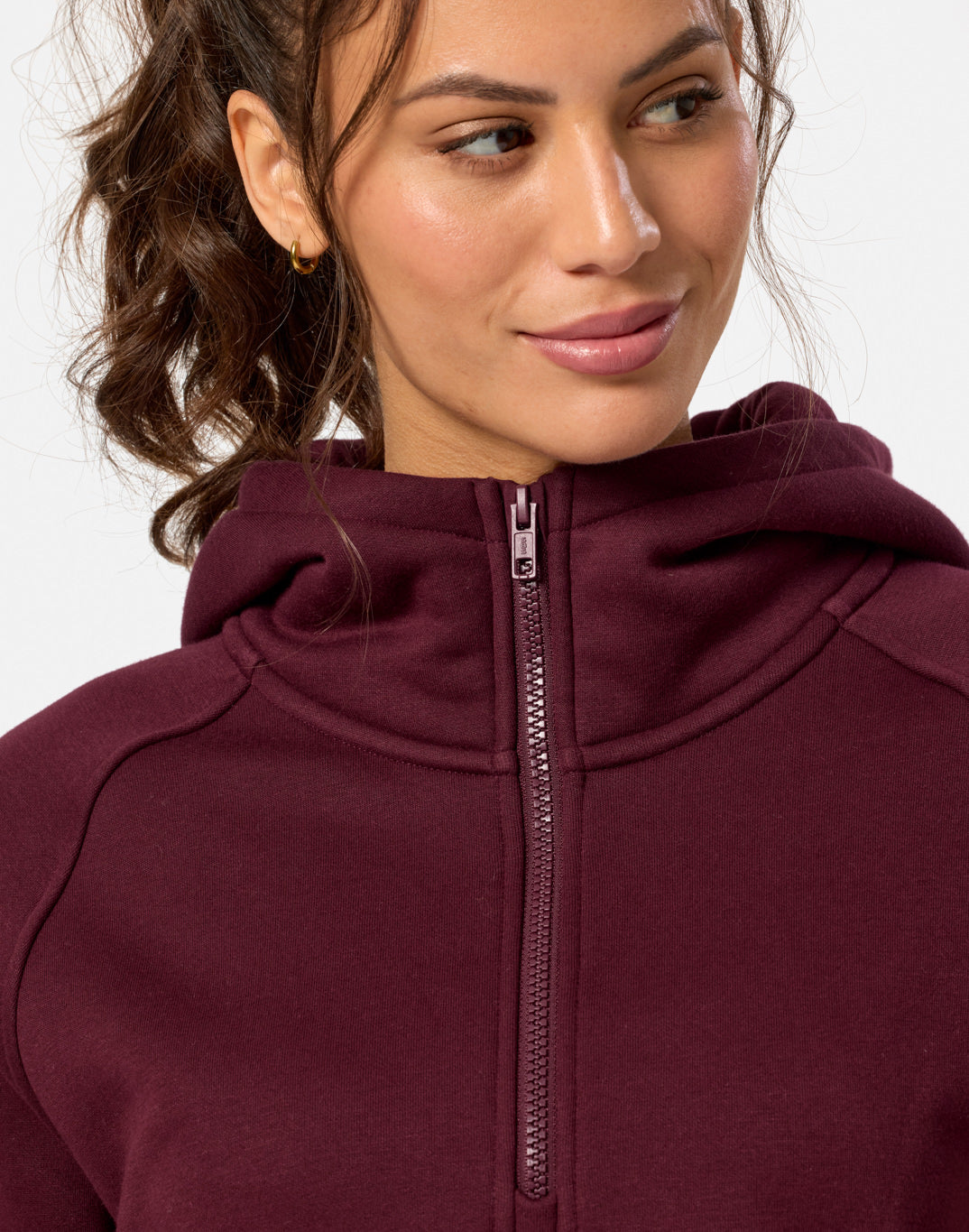 Sierra Crop Half Zip Hoodie in Cherry Crush