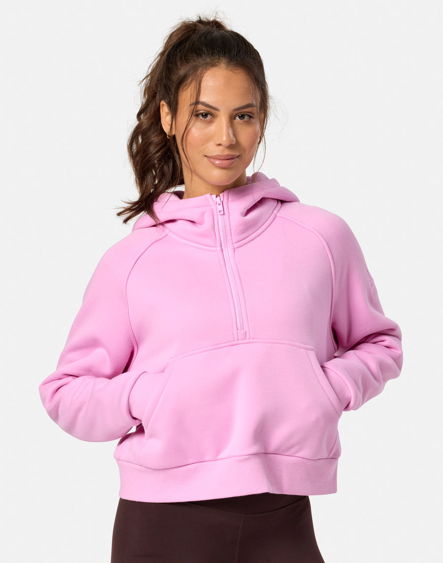 Sierra Crop Half Zip Hoodie in Cotton Candy