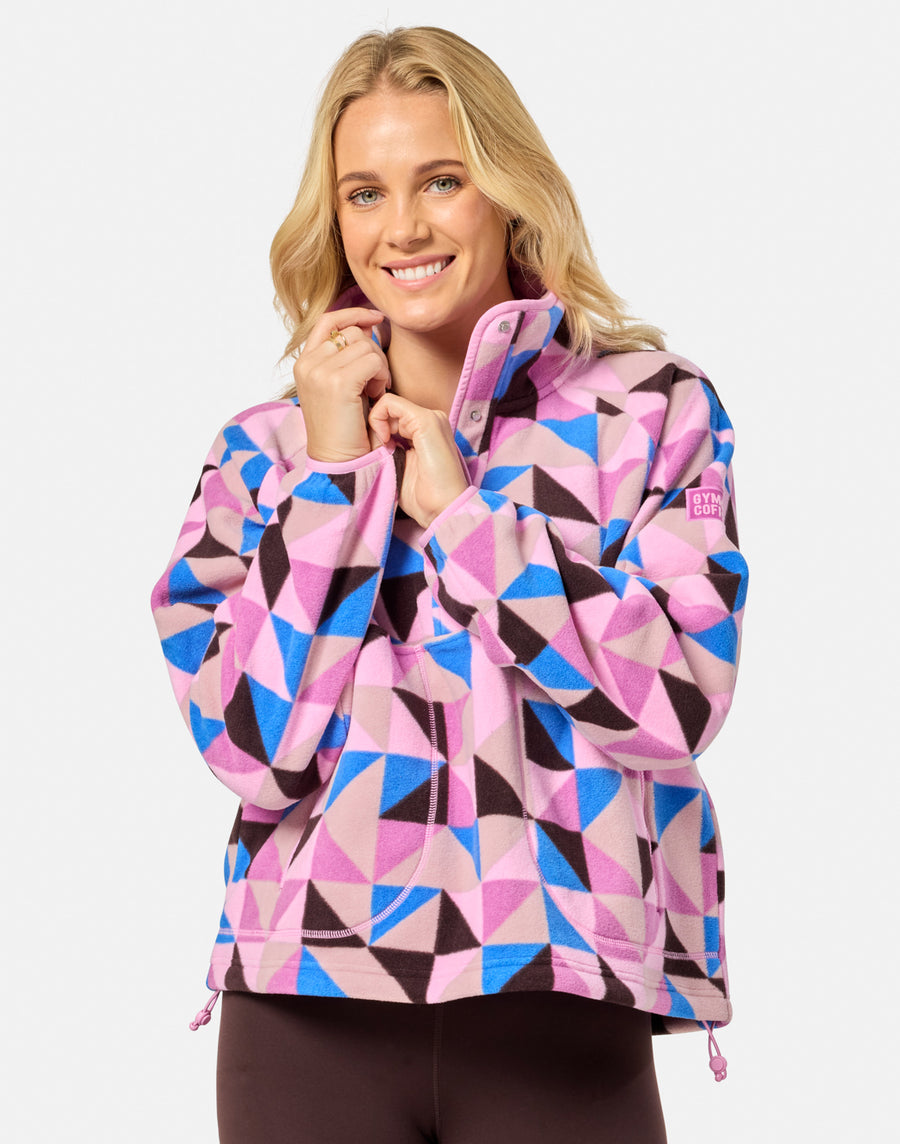 Snap Polar Fleece in Geo Pop Print