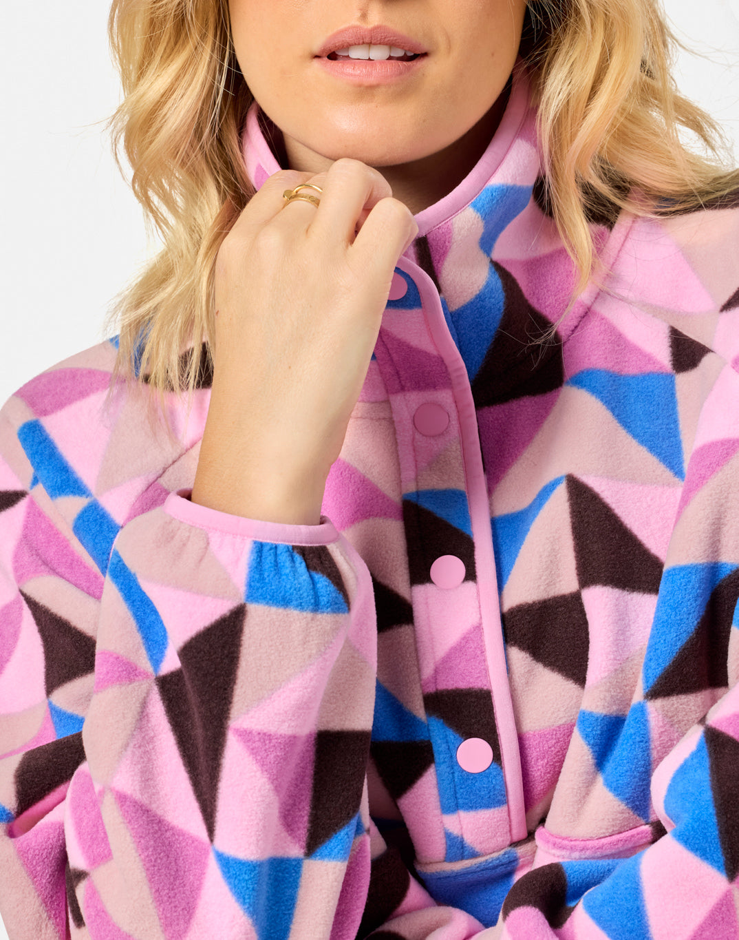 Snap Polar Fleece in Geo Pop Print