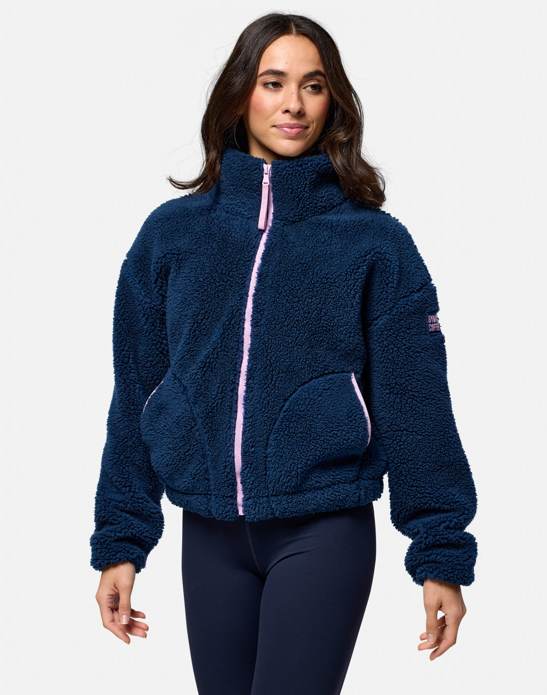 Industry Fleece High Collar Jacket in Petrol Blue