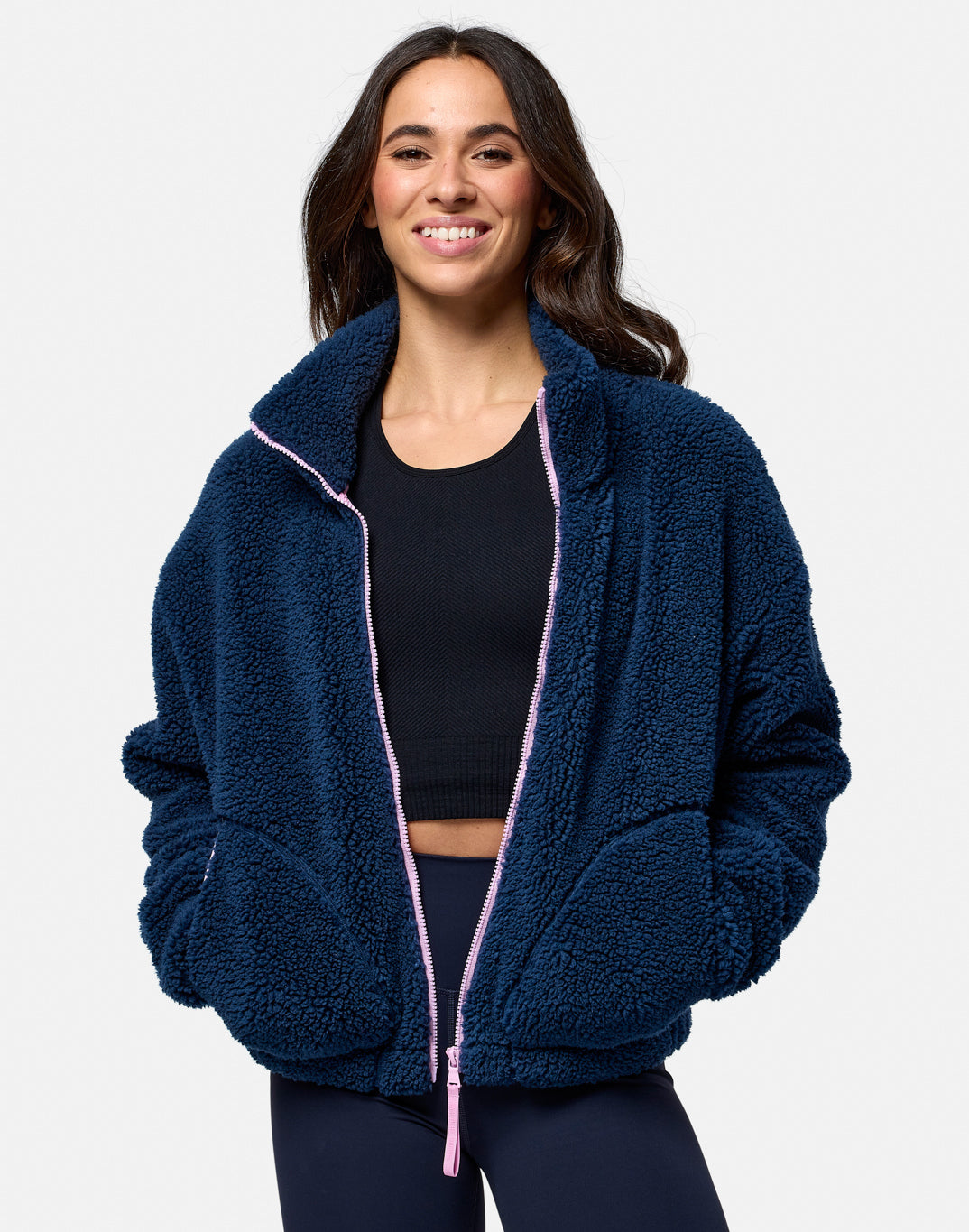 Industry Fleece High Collar Jacket in Petrol Blue