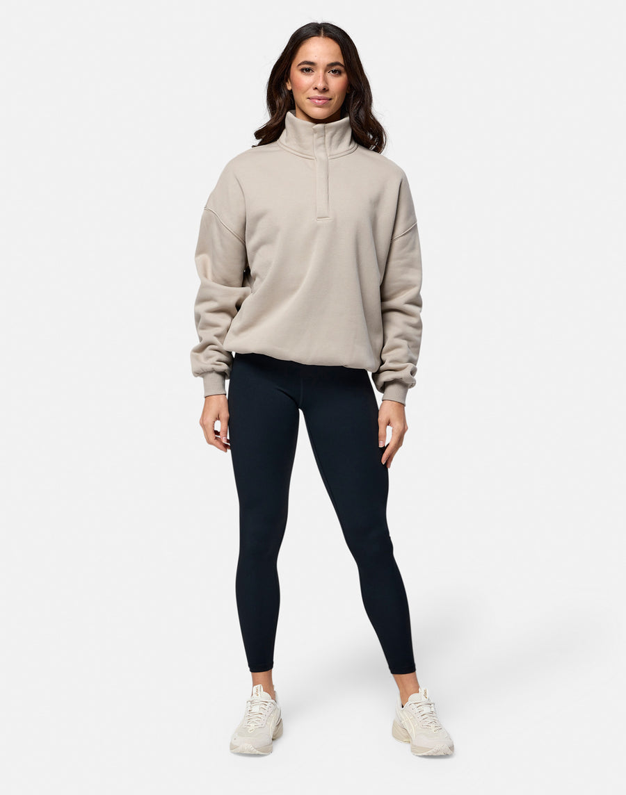 Snap Collar Sweatshirt in Rich Taupe