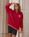 Varsity Funnel Neck Zip Sweatshirt in Crimson Red