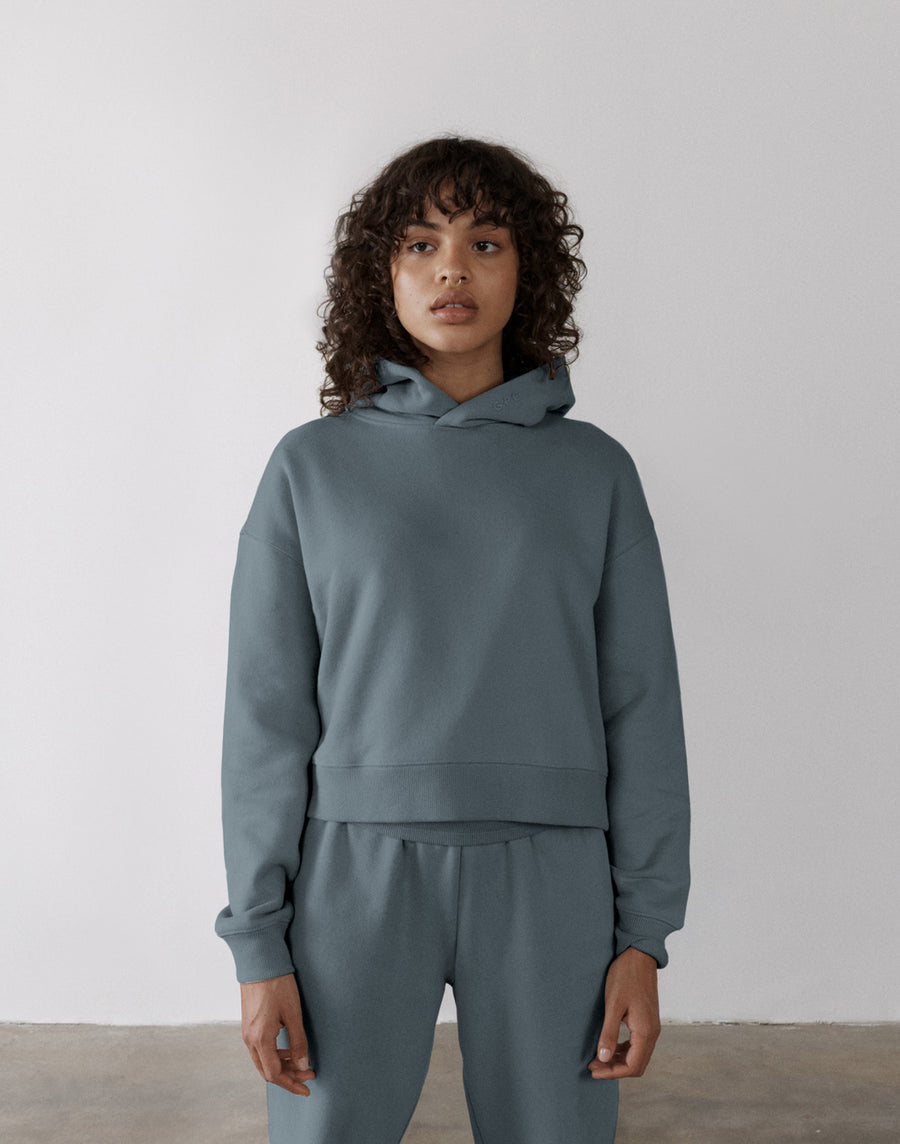 The Women's Pullover Crop Hoodie in Slate Grey