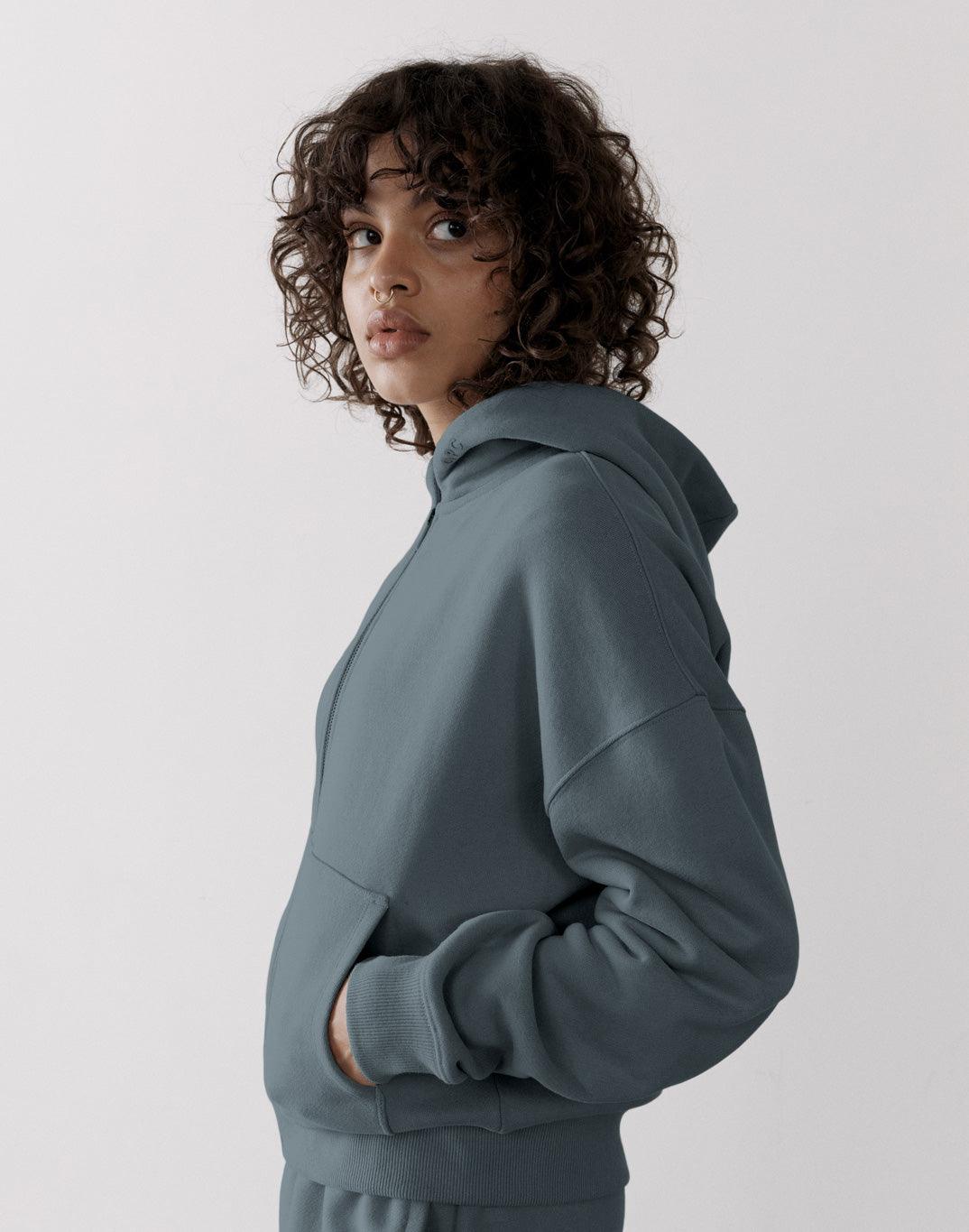 The Oversized Zip Hoodie in Earth Green