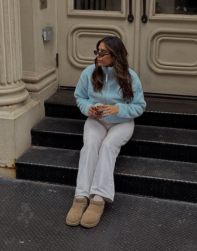 Industry Fleece High Collar Jacket in Baby Blue