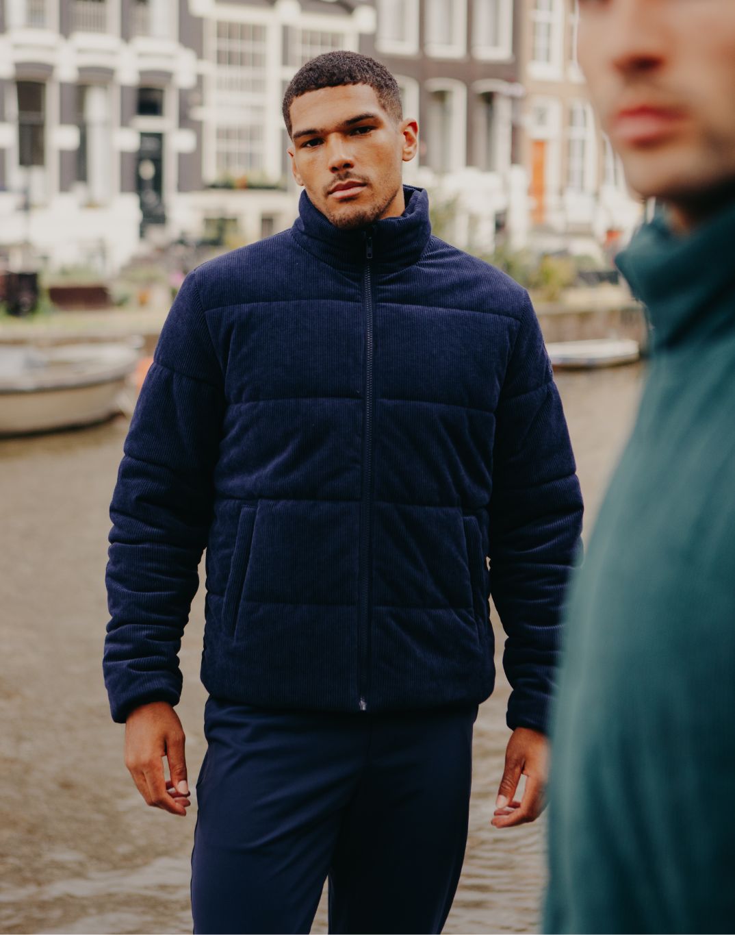 Cord Puffer Jacket in Twilight Navy