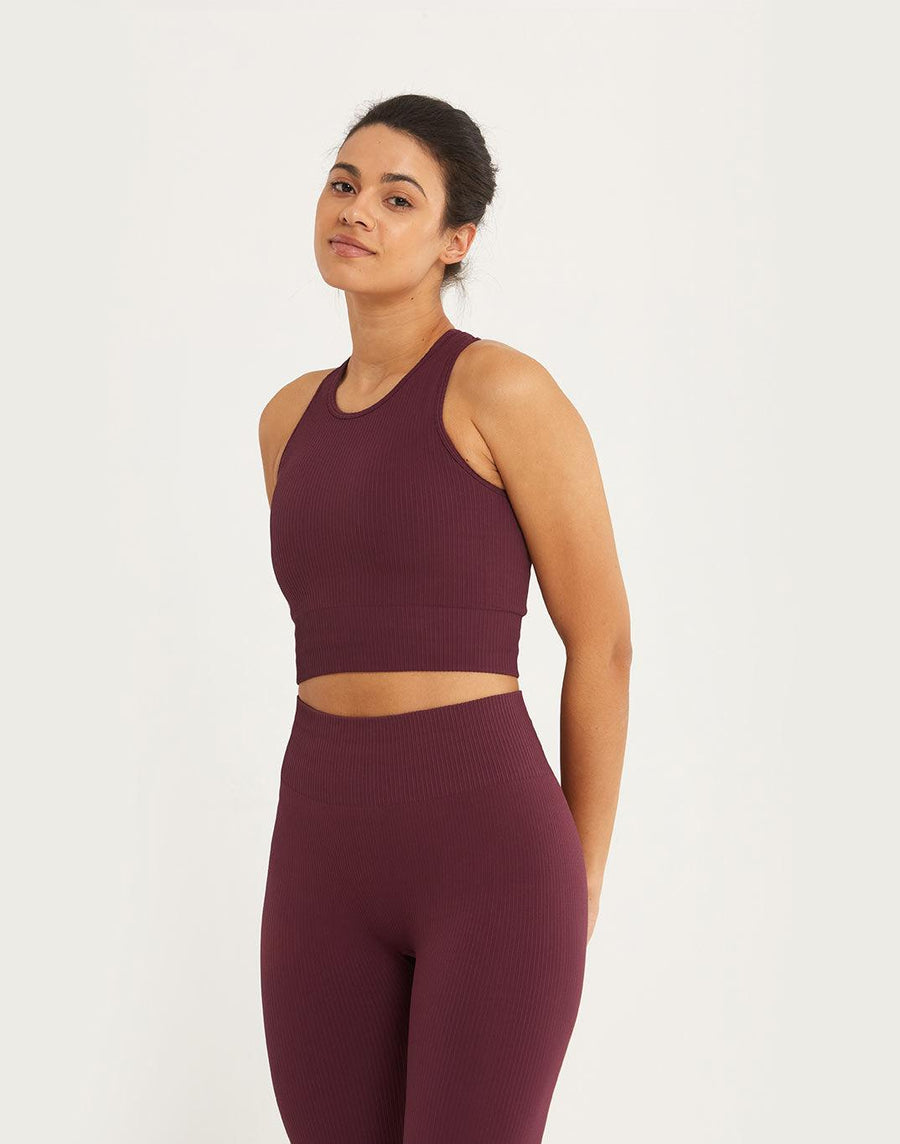 Lotus Rib Knit Bra in Rosewood - Bras - Gym+Coffee IE