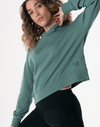 Side Snap Crop Hoodie in Fern Green