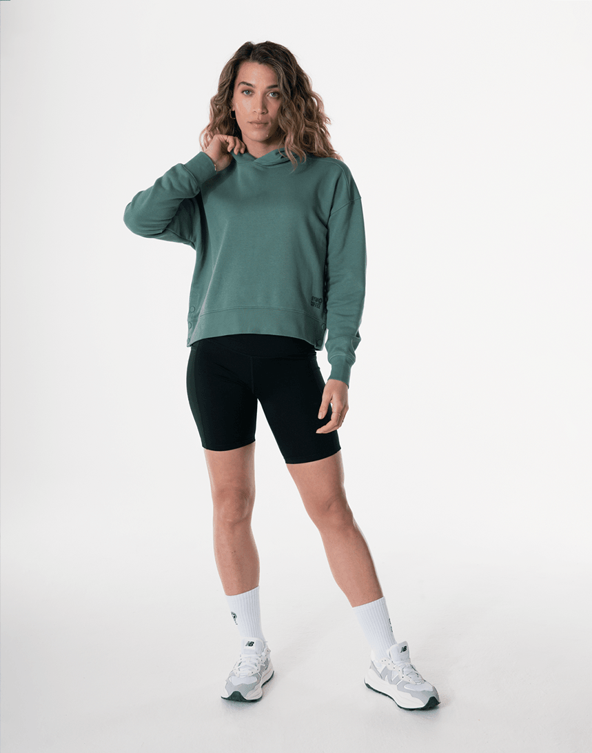 Side Snap Crop Hoodie in Fern Green - Hoodies - Gym+Coffee IE