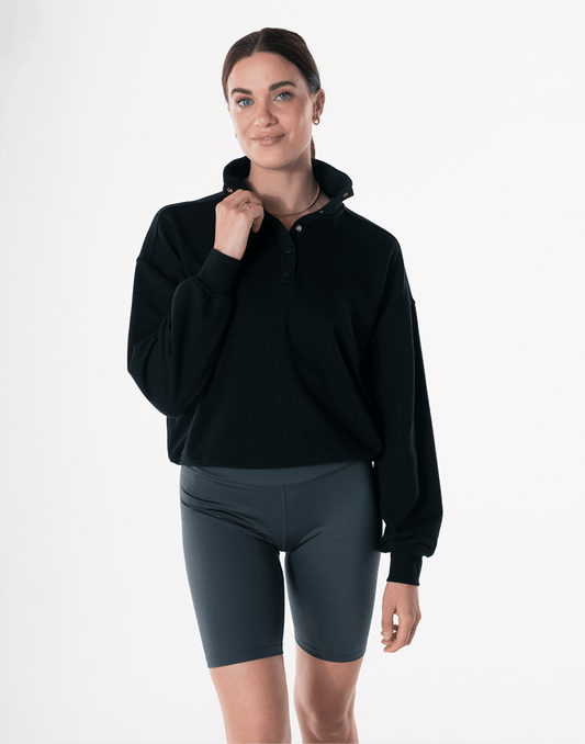 Snap Collar Sweatshirt in Black - Sweatshirts - Gym+Coffee