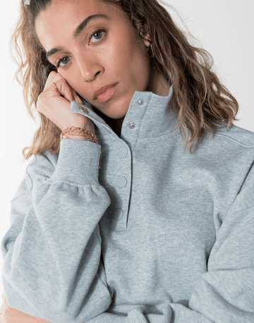 Snap Collar Sweatshirt in Grey Marl - Sweatshirts - Gym+Coffee