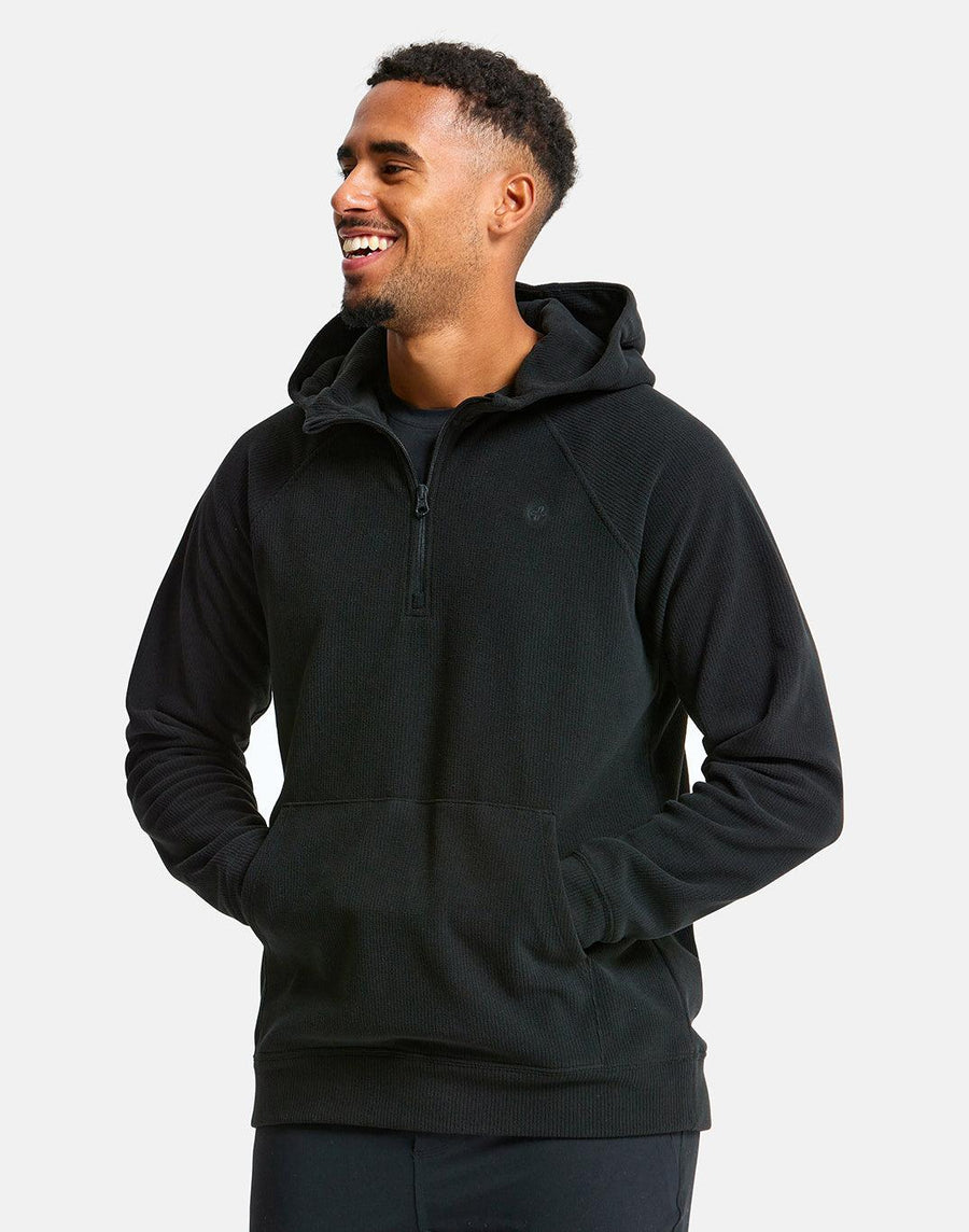 Textured Half Zip Hoodie in Jet Black - Hoodies - Gym+Coffee IE